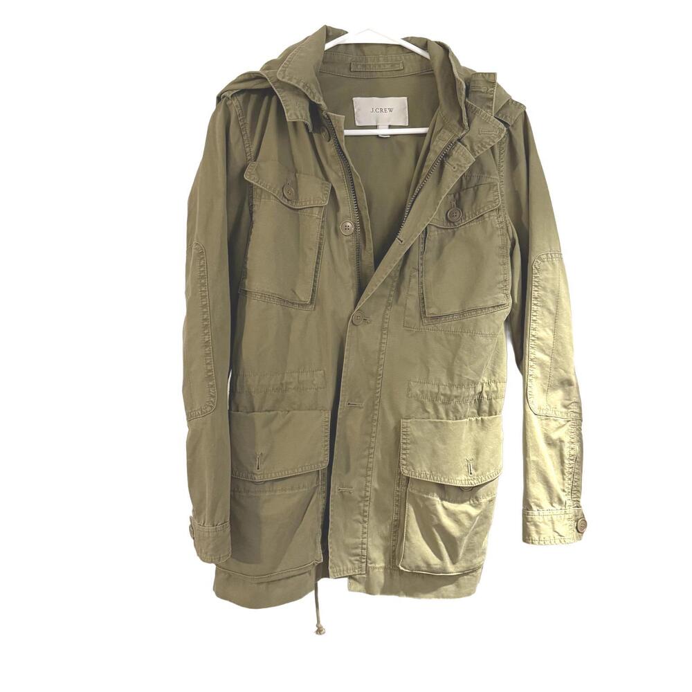 J.CREW Boyfriend Fatigue Field Cotton Hooded Cargo Jacket Utility‎ Green. SZ XS